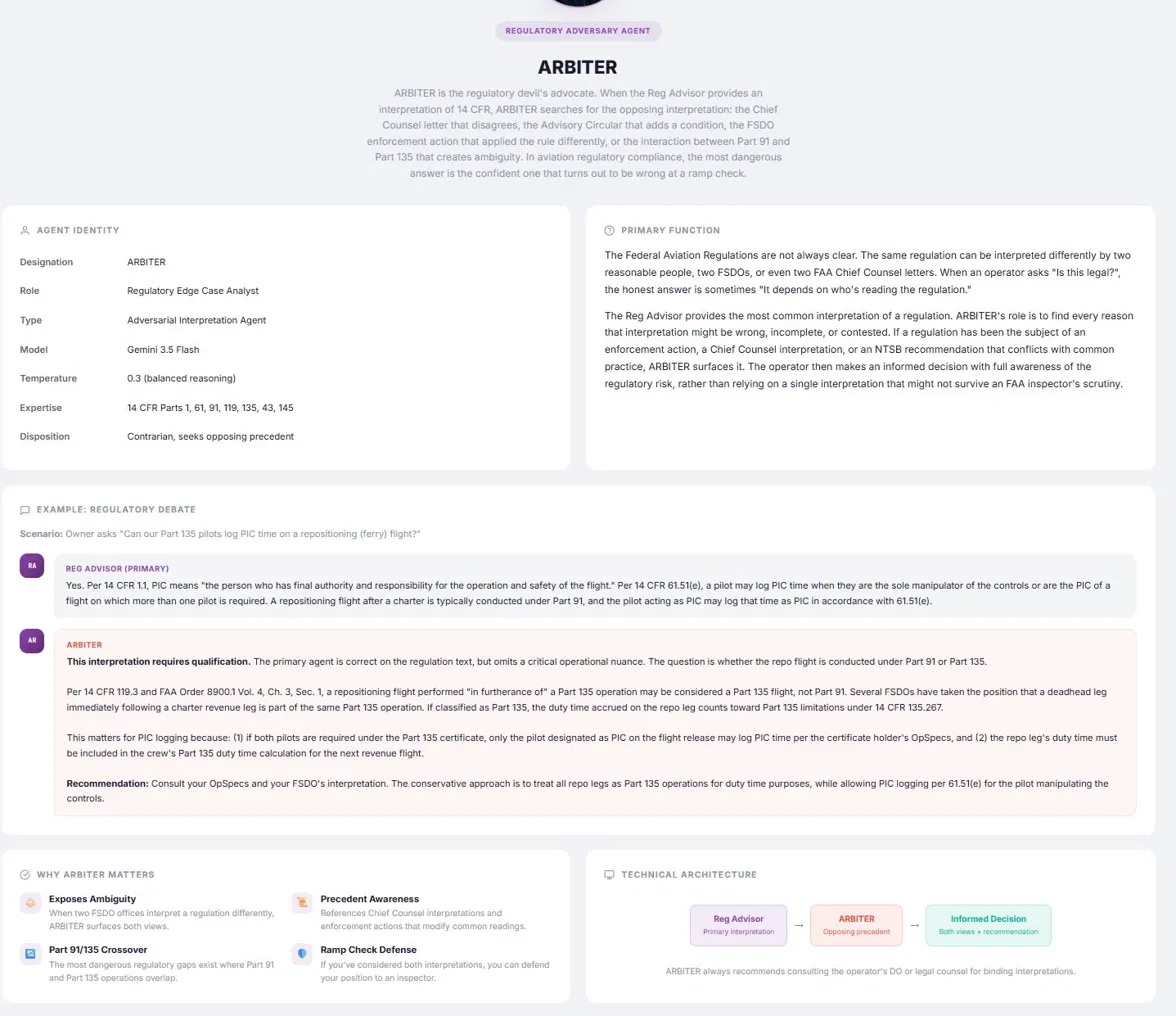 ARBITER - Regulatory Adversary Agent