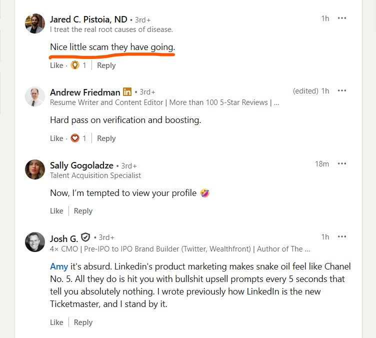 A representative slice of the comment thread under the Jacobson post.