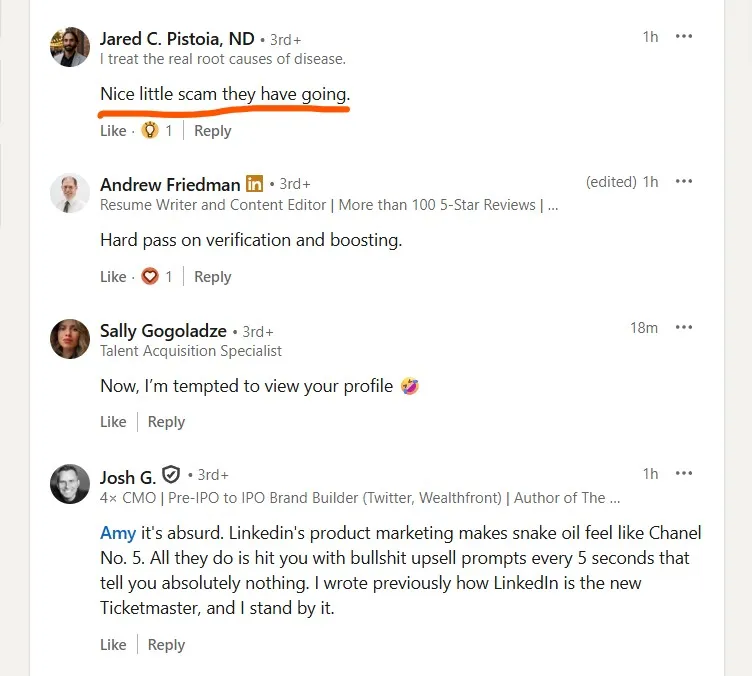 A representative slice of the comment thread under the Jacobson post.