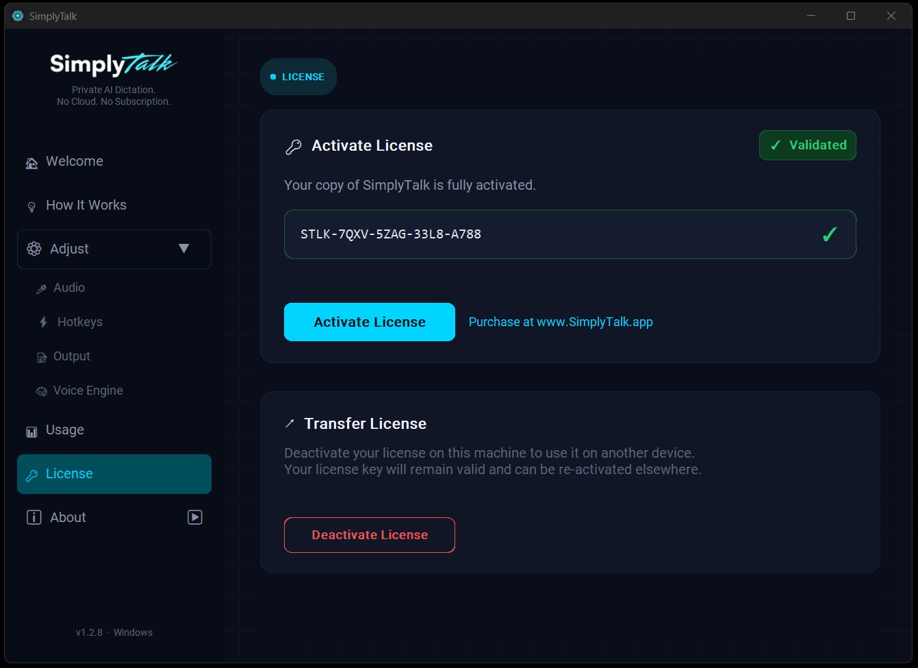 SimplyTalk license activation screen