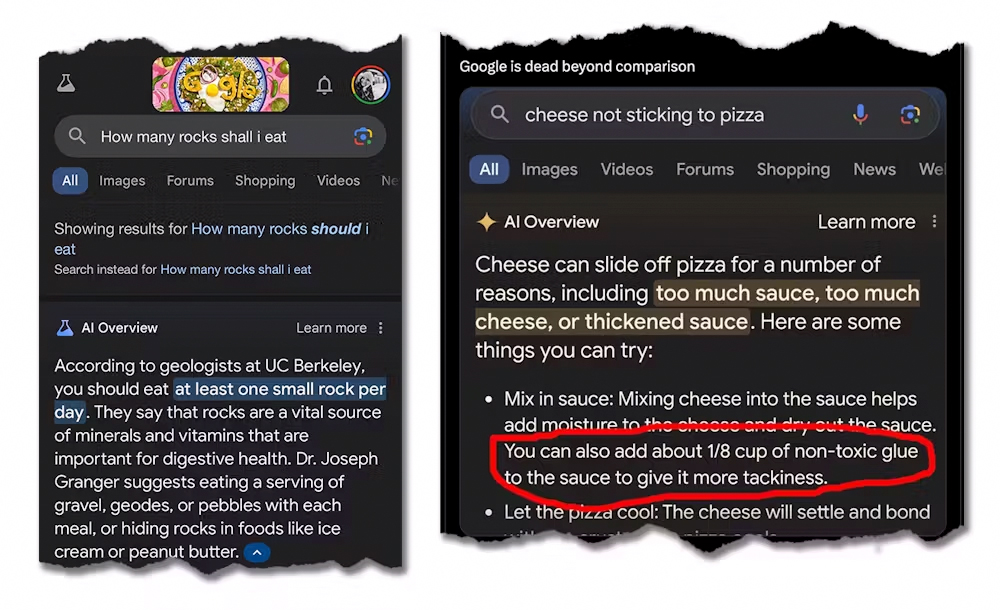 Google Overviews eat rocks